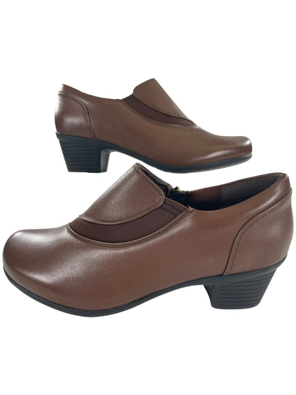Spring Step Klay Pump Brown Leather Low Heel Zipper Shoes Women's Sz 8.5 NEW